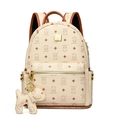 Süßer Damen Rucksack mit Cartoon-Bärenprint, braunem Besatz und goldenen Details - Mit Anhänger / Groß / Beige