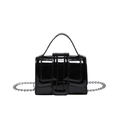 Mini black glossy patent leather crossbody bag with metal chain strap and top handle - Black