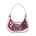 Sac demi-lune rose en cuir verni brillant avec boucle nœud argenté élégant - Rose