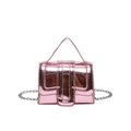 Mini metallic pink patent leather crossbody bag with chain strap and top handle - Pink