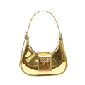 Glossy gold crescent shoulder bag with a metallic finish and silver bow detail - Gold