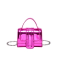 Mini metallic purple chain shoulder bag with patent leather and silver studs detail - Rose Red