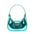 Glossy metallic green mini handbag for women with a delicate silver bow detail - Green