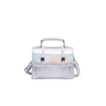 Silver laser metallic mini crossbody bag with wrinkled texture and top handle for women - Silver