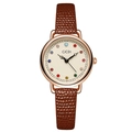 Vintage women's birthstone watch with brown leather strap and rose gold metal case - Coffee Strap Rose Gold Case Champagne Dial