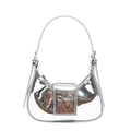 Sac hobo croissant argenté métallisé avec une boucle décorative en forme de nœud - Argenté