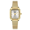 Orologio da donna al quarzo dorato con cassa quadrata e cinturino elastico in metallo - Cassa Oro Quadrante Bianco