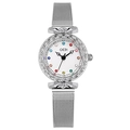 Elegant GEDI women's quartz watch with silver mesh strap and colorful rhinestone markers - Silver Band White Dial