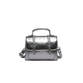 Mini bolso bandolera plateado metalizado en charol arrugado con asa superior elegante - Color gunmetal