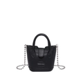 Mini borsa a secchiello nera in pelle saffiano con catena a sfere d'argento e manico - Nero