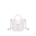 Mini borsa a secchiello bianca minimalista in pelle con tracolla a catena con sfere - Bianco