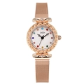 Rose gold quartz watch with mesh strap and colorful rhinestone hour markers - Rose Gold Band White Dial