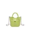 Mini borsa a secchiello verde lime in finta pelle con tracolla a catena a sfere argentate - Verde