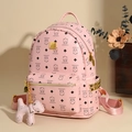 Rosa Damenrucksack mit Bärenmuster, Goldnieten und bedruckten Rautenmotiven - Nur Tasche / Rosa