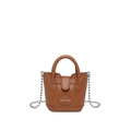 Mini borsa a secchiello marrone in pelle martellata con catena a sfere d'argento - Marrone