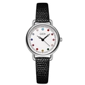 GEDI retro quartz watch with black leather strap and colorful birthstone hour markers - Black Strap Silver Case White Dial