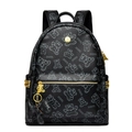 Sac à dos en cuir synthétique noir avec motif ours gris et ferrures métalliques dorées - Noir (Avec Pendentif)