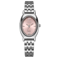 GEDI Women's Silver Oval Quartz Watch with Pink Sunray Dial and Steel Mesh Band - Silver Case Pink Dial