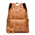 Sac à dos marron en similicuir avec imprimés ours mignons et porte-clés petit chiot - Jaune (Avec Pendentif)