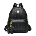 Retro black printed backpack with cute bear pattern and dog charm for women - With Pendant / Black
