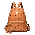 Brown vintage backpack for women featuring cute bear patterns and textured leather finish - With Pendant / Yellow