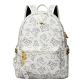 Sac à dos blanc imprimé ours avec détails dorés et breloque ours 3D mignonne - Blanc (Avec Pendentif)