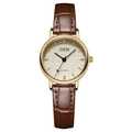 Elegant GEDI quartz watch with gold case, texture dial and brown leather strap - Gold Case Gold Dial Brown Strap