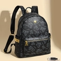 Sac à dos chic en cuir noir avec ours blancs imprimés et rivets dorés élégants - Noir (Sac Nu)
