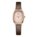Retro oval quartz watch with rose gold case and brown leather strap for women - Coffee Strap Rose Gold Case Rose Gold Dial