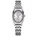 Silver GEDI ladies quartz watch featuring a unique oval face and stainless steel link band - Silver Case White Dial