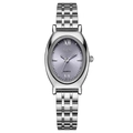 Elegant silver stainless steel watch with oval purple dial and five-link metal strap - Silver Case Blue Dial