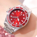GEDI luxury women's quartz watch with red dial and silver stainless steel strap - Silver Case Red Dial