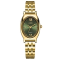 Elegant gold oval watch for women with deep green sunray dial and metal link bracelet - Gold Case Green Dial