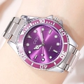 Mens business quartz watch with purple sunburst dial and silver stainless steel strap - Silver Case Purple Dial