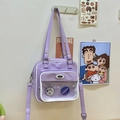 Sac à bandoulière violet transparent style anime avec badges décoratifs pour enfants - Violet