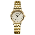 Elegant gold quartz watch for women with five-link metal bracelet and textured champagne dial - Gold Case Gold Dial Gold Steel Strap
