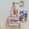 Sac ITA japonais rose en cuir PU avec fenêtre PVC transparente et liseré blanc - Rose