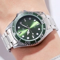 Silver stainless steel business watch with luminous green sunray dial and bezel - Silver Case Green Dial