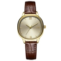 Montre classique en acier doré avec bracelet en cuir marron et cadran champagne raffiné - Bracelet Marron Boîtier Or Cadran Or