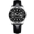 GEDI Business Quartz Watch with black dial, magnified date window and black leather strap - Women Black Strap Black Dial