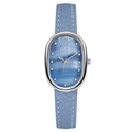 Elegant light blue oval watch with mother-of-pearl dial and leather strap for women - Light Blue Strap Silver Case Blue Dial