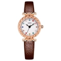 Rose gold quartz watch for women with colorful gemstone markers and brown leather strap - Coffee Strap Rose Gold Case White Dial