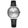 Montre minimaliste GEDI avec cadran argenté et bracelet en cuir noir façon croco - Bracelet Noir Boîtier Argenté Cadran Blanc