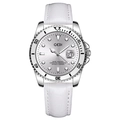 GEDI luxury quartz watch with white crocodile leather strap and silver dive bezel - Women White Strap White Dial