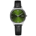 Montre à quartz pour femme avec cadran vert et bracelet en cuir noir croco - Bracelet Noir Boîtier Argent Cadran Vert
