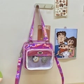 Sac à bandoulière rose holographique avec poche en filet et sangle réglable - Rose rouge