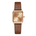 Orologio quadrato elegante in oro rosa con quadrante champagne e cinturino in pelle - Cinturino Marrone Cassa Oro Rosa Quadrante Oro Rosa