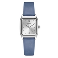 GEDI square quartz watch with silver sunburst dial and elegant misty blue leather strap - Blue Strap Silver Case White Dial