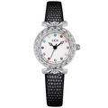 GEDI luxury women watch with silver floral case and black snakeskin leather strap - Black Strap Silver Case White Dial