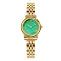 Detail of GEDI quartz watch with green roman dial and gold stainless steel band - Gold Case Green MOP Dial Gold Band
